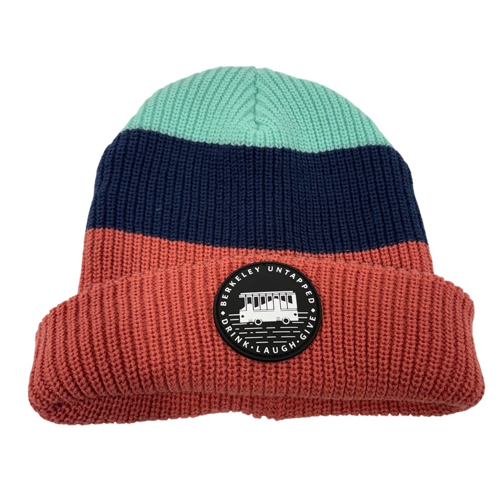 Berkeley Untapped Colorblock Cuffed Beanie Hat Coral Navy Mint Green Ribbed Knit